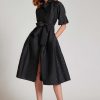 Clothing Teri Jon | Taffeta Sequin Embellished Puff Sleeve Dress Black