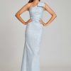 Clothing Teri Jon | One Shoulder With Bow Stretch Jacquard Column Gown Light Blue