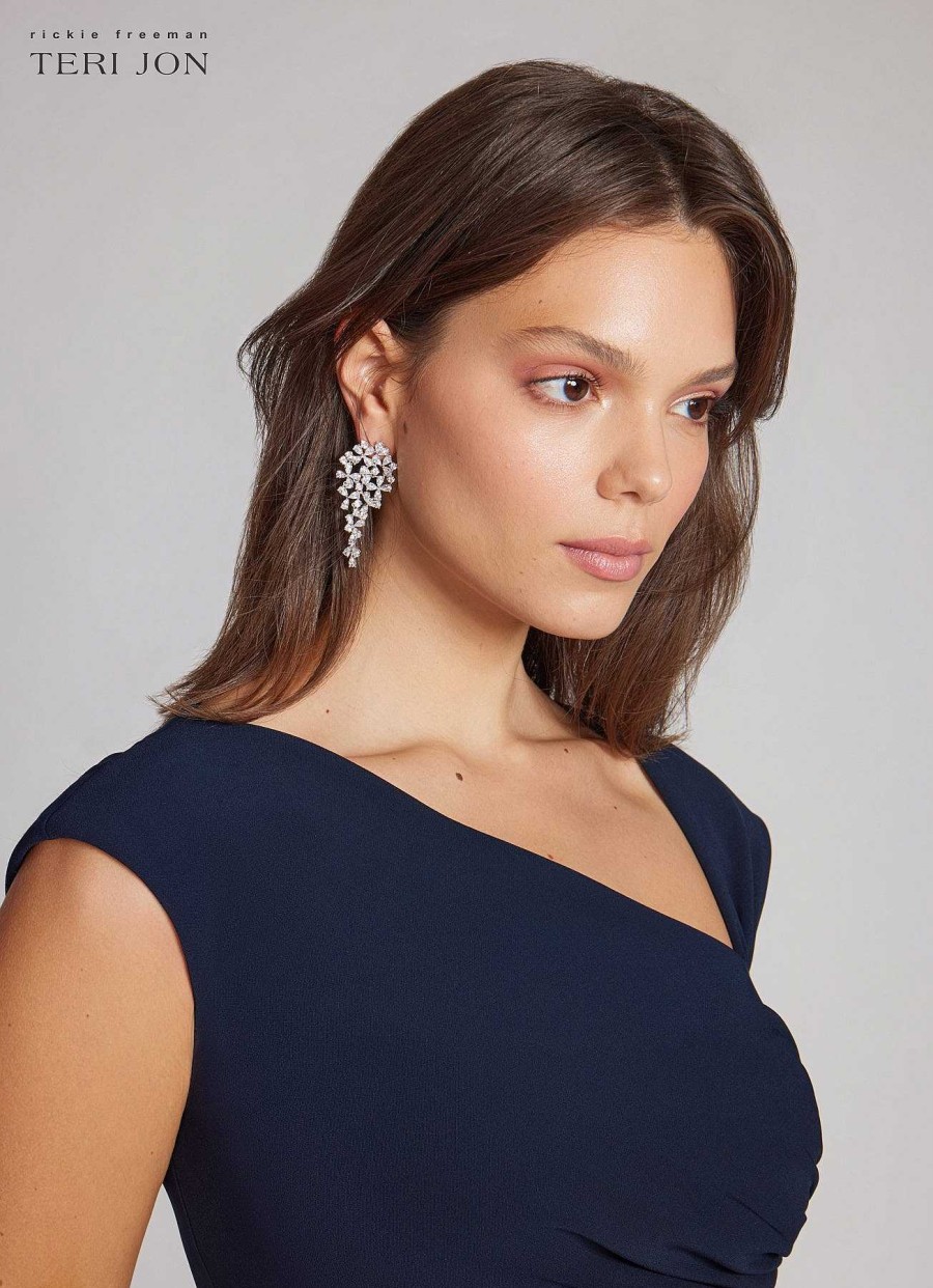 Accessories Teri Jon | Crystal Cluster Drop Earrings Silver