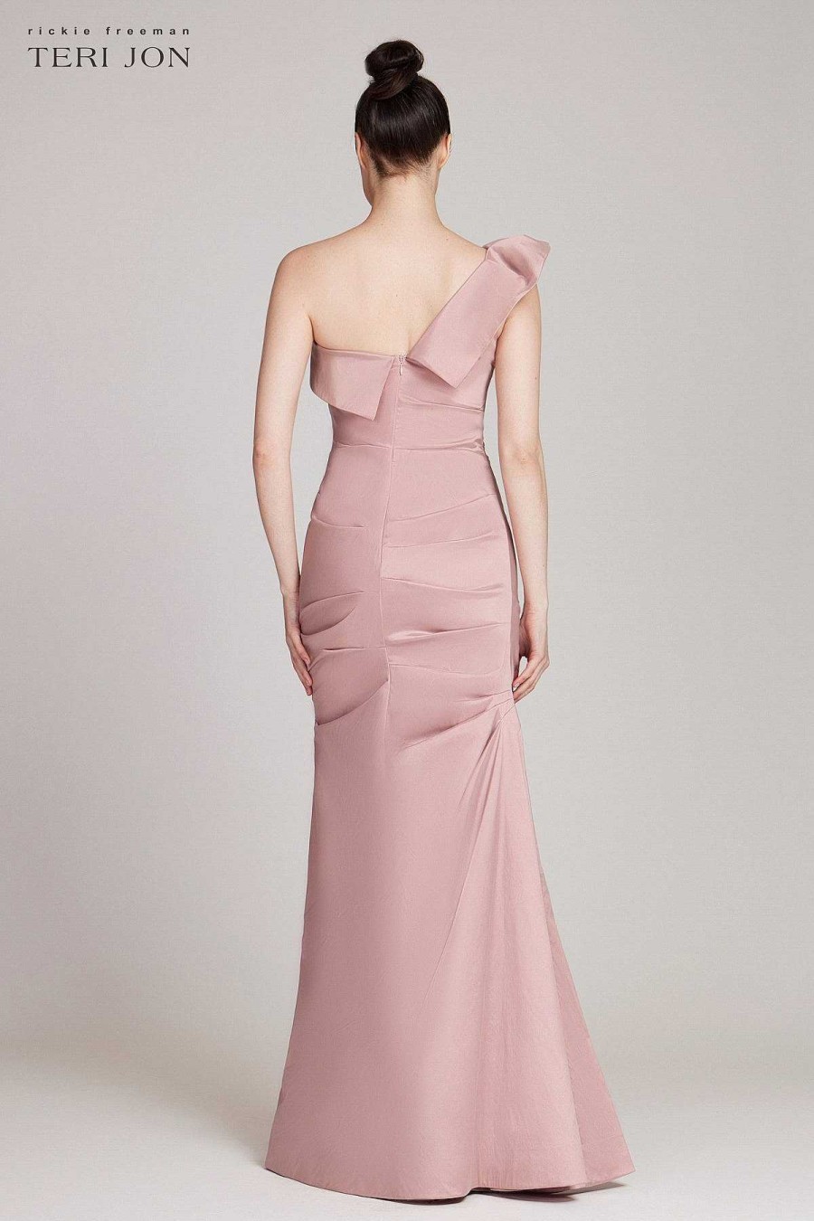 Clothing Teri Jon | One Shoulder Pleat Draped Stretch Taffeta Gown