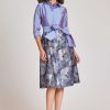 Clothing Teri Jon | Shirt Dress Taffeta Top With Jacquard Skirt Steel Multi