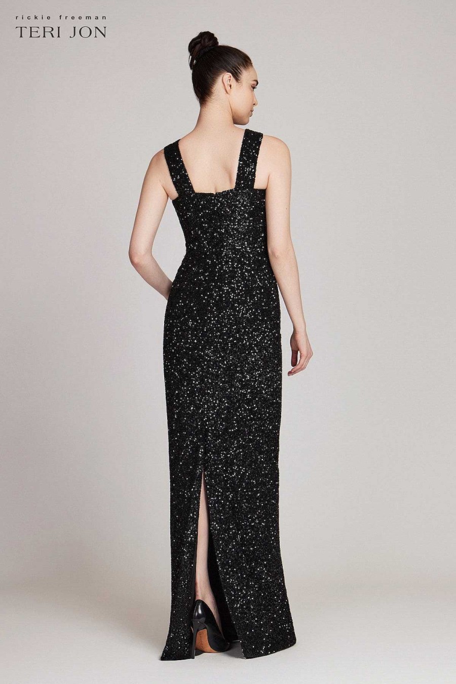 Clothing Teri Jon | Sequin Criss Cross Halter Gown Black