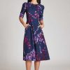 Clothing Teri Jon | Floral Printed Scuba Jewel Neckline Dress Navy Multi