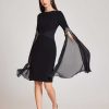 Clothing Teri Jon | Crepe Cocktail Dress With Chiffon Sleeves Black