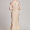 Clothing Teri Jon | Metallic Jacquard Portrait Collar Side Drape Gown Gold