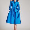 Clothing Teri Jon | Taffeta Eyelet Collar And Sleeve Shirt Dress