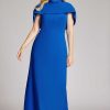 Clothing Teri Jon | Crepe Caplet Column Gown With Snap Off Train Azure