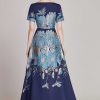 Clothing Teri Jon | Metallic Jacquard Fit N Flare Gown Navy Multi