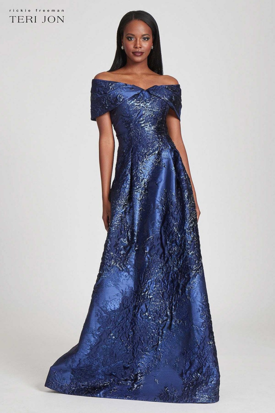 Clothing Teri Jon | Off Shoulder Textured Jacquard Gown