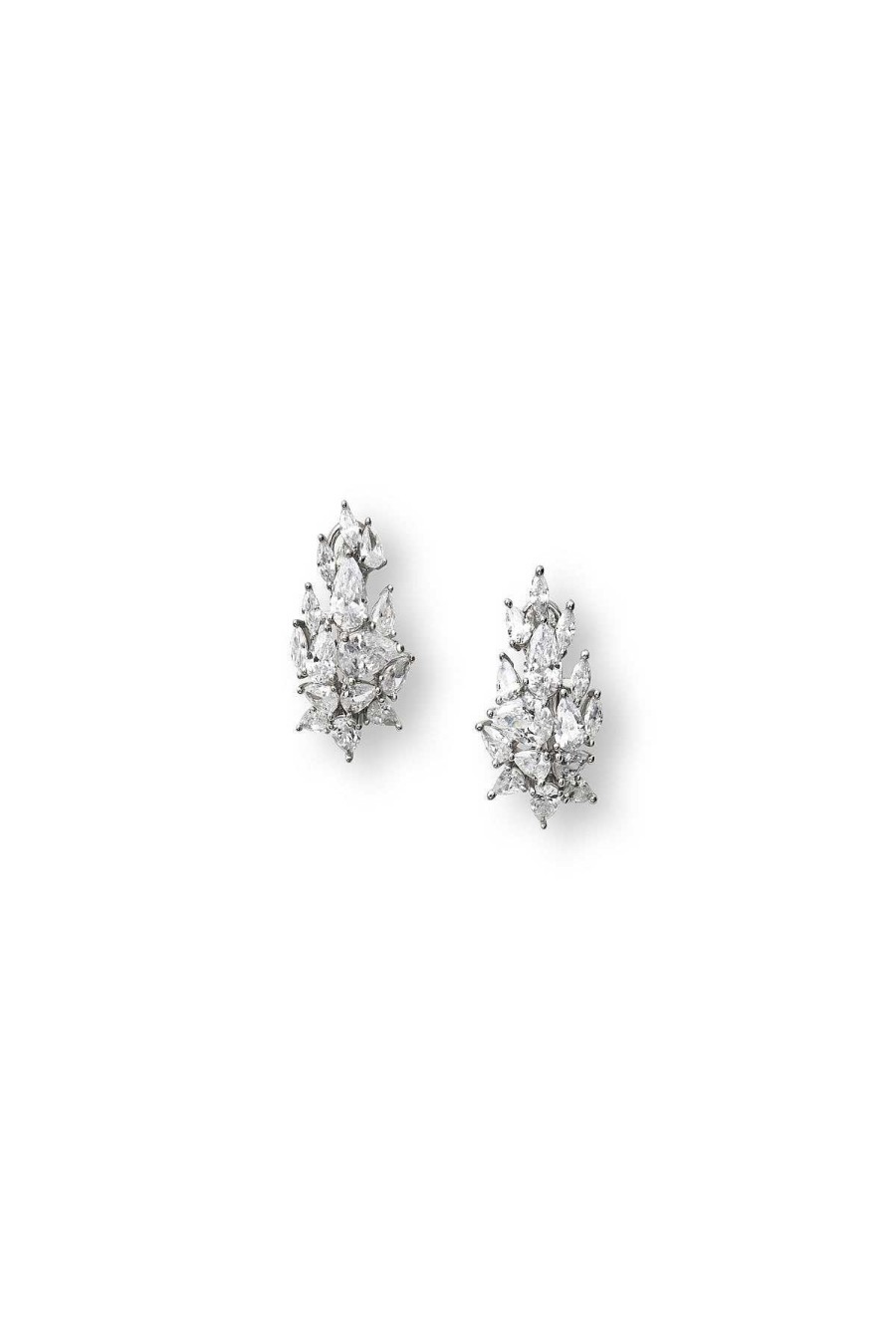 Accessories Teri Jon | Pear And Marquise Cluster Earrings Silver