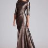 Clothing Teri Jon | Metallic Animal Pattern Side Drape Gown Bronze