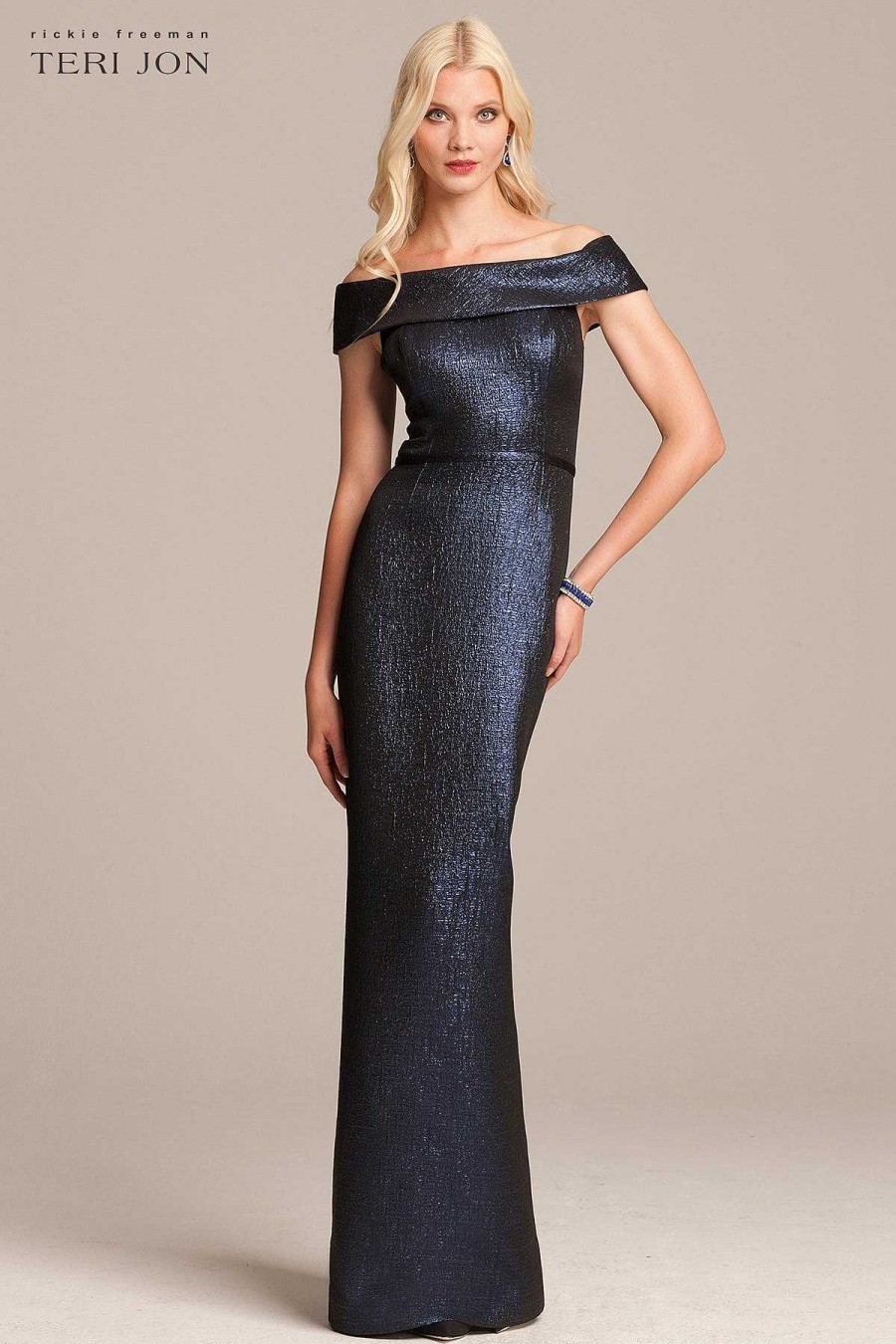 Clothing Teri Jon | Jacquard Off The Shoulder Column Gown