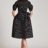 Clothing Teri Jon | Puff Sleeve Shirt Dress With Metallic Swirl Black Gold