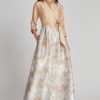 Clothing Teri Jon | Taffeta Shirt Gown With Jacquard Floral Skirt Gold Multi