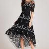 Clothing Teri Jon | Floral 2 Tone Elbow Sleeve Lace High Low Dress Black White