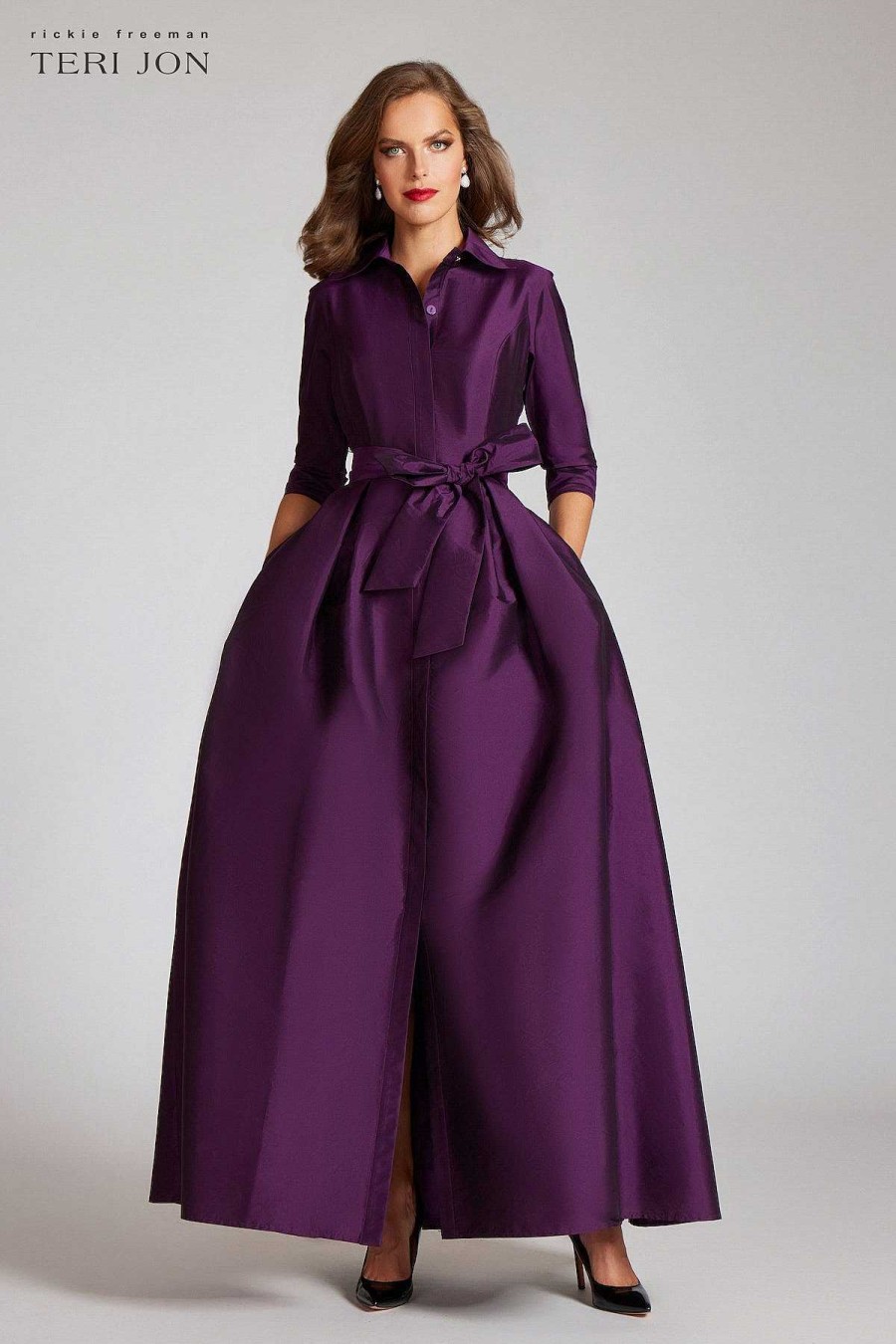 Clothing Teri Jon | Taffeta Shirt Waist Gown