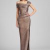 Clothing Teri Jon | Metallic Jacquard Asymmetrical Shoulder Gown