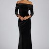 Clothing Teri Jon | Off The Shoulder Stretch Velvet Portrait Collar Column Gown