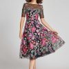 Clothing Teri Jon | Elbow Sleeve Embroidered Tulle Dress Black Multi