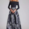 Clothing Teri Jon | Off Shoulder Cuff Scuba Bodice Gown Black Silver