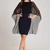 Clothing Teri Jon | Scuba Dress With Chiffon Caplet Black