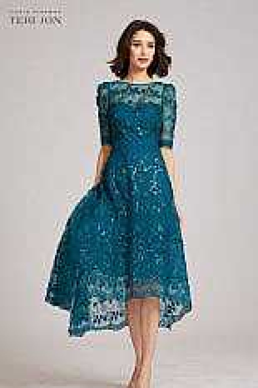 Clothing Teri Jon | Lace Short Sleeve High Low Dress