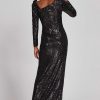 Clothing Teri Jon | Stretch Sequin Column Gown Black