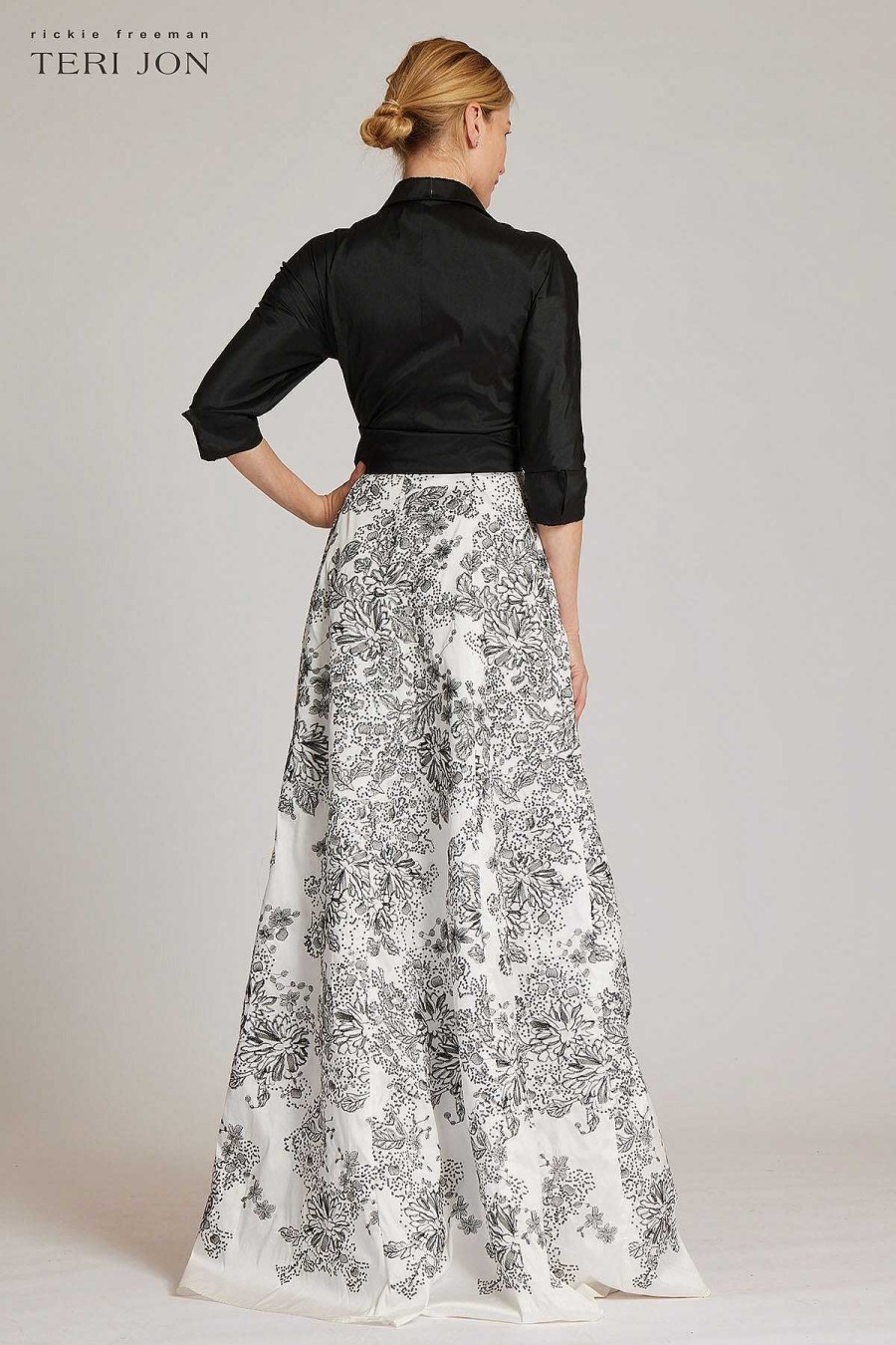 Clothing Teri Jon | Taffeta Shirt Gown With Black And White Skirt Black/White