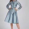 Clothing Teri Jon | Taffeta Eyelet Collar And Sleeve Shirt Dress