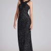 Clothing Teri Jon | Sequin Criss Cross Halter Gown Black