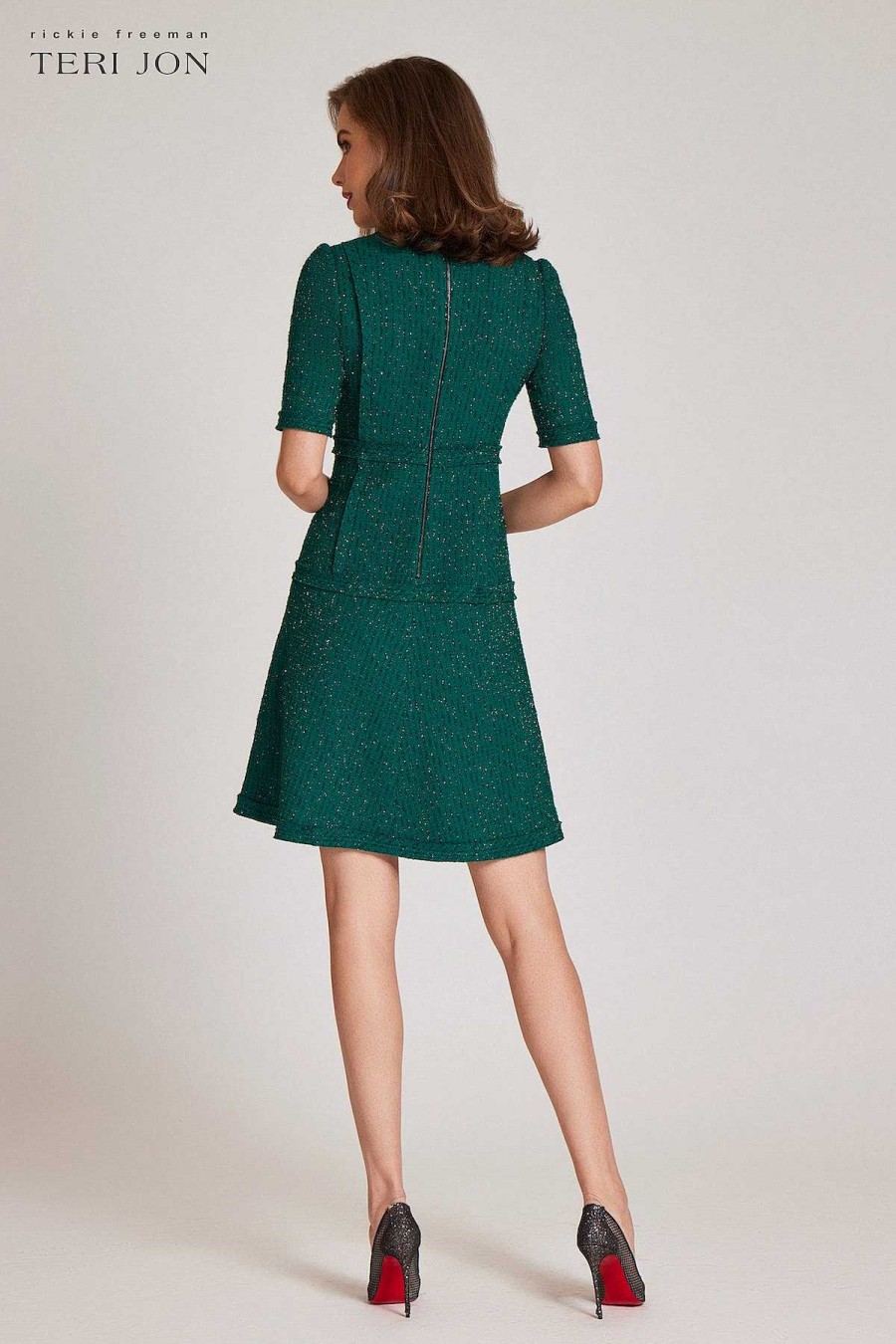 Clothing Teri Jon | Tweed Dress With Metallic Trim