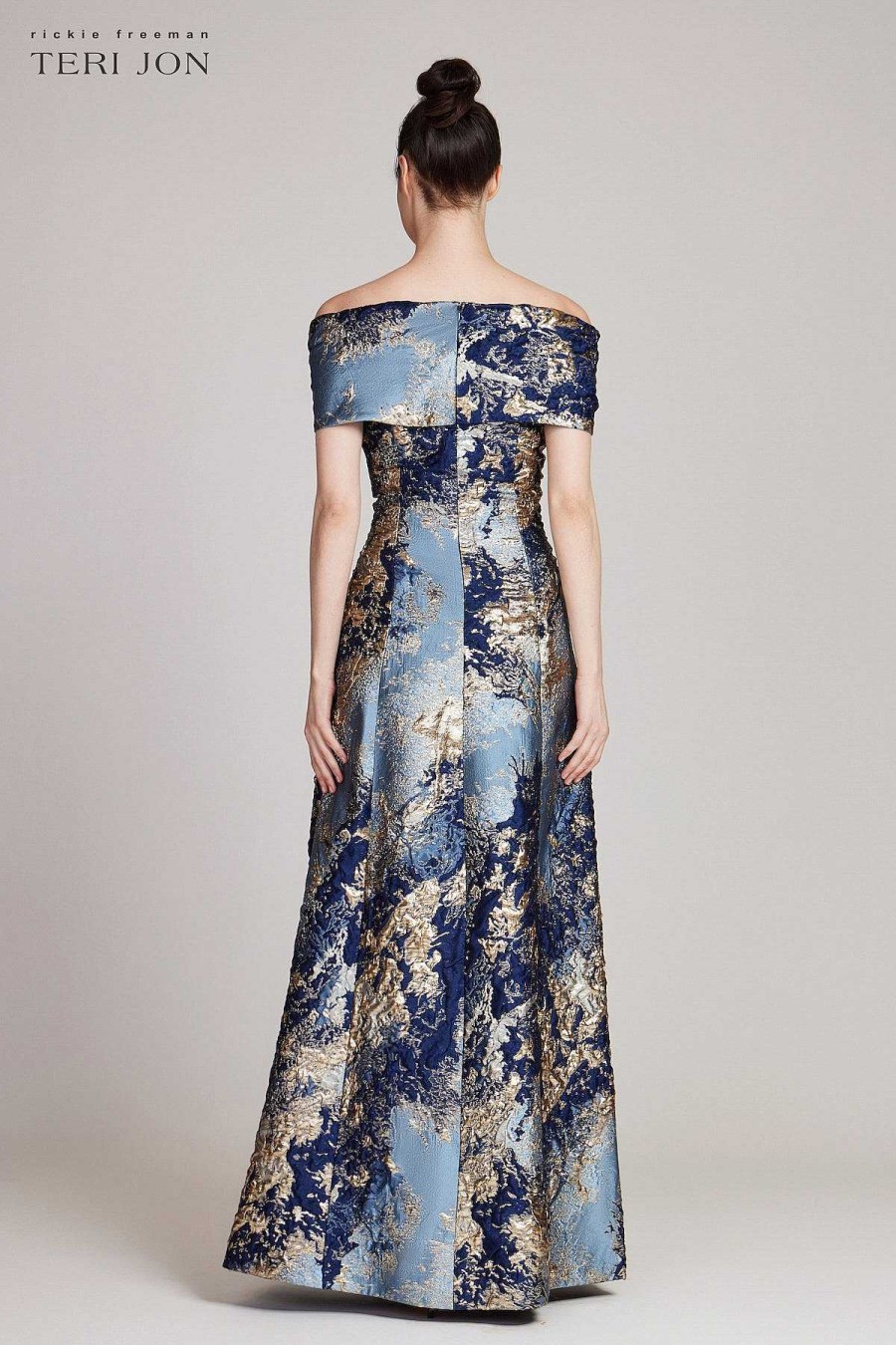 Clothing Teri Jon | Off Shoulder Textured Jacquard Gown