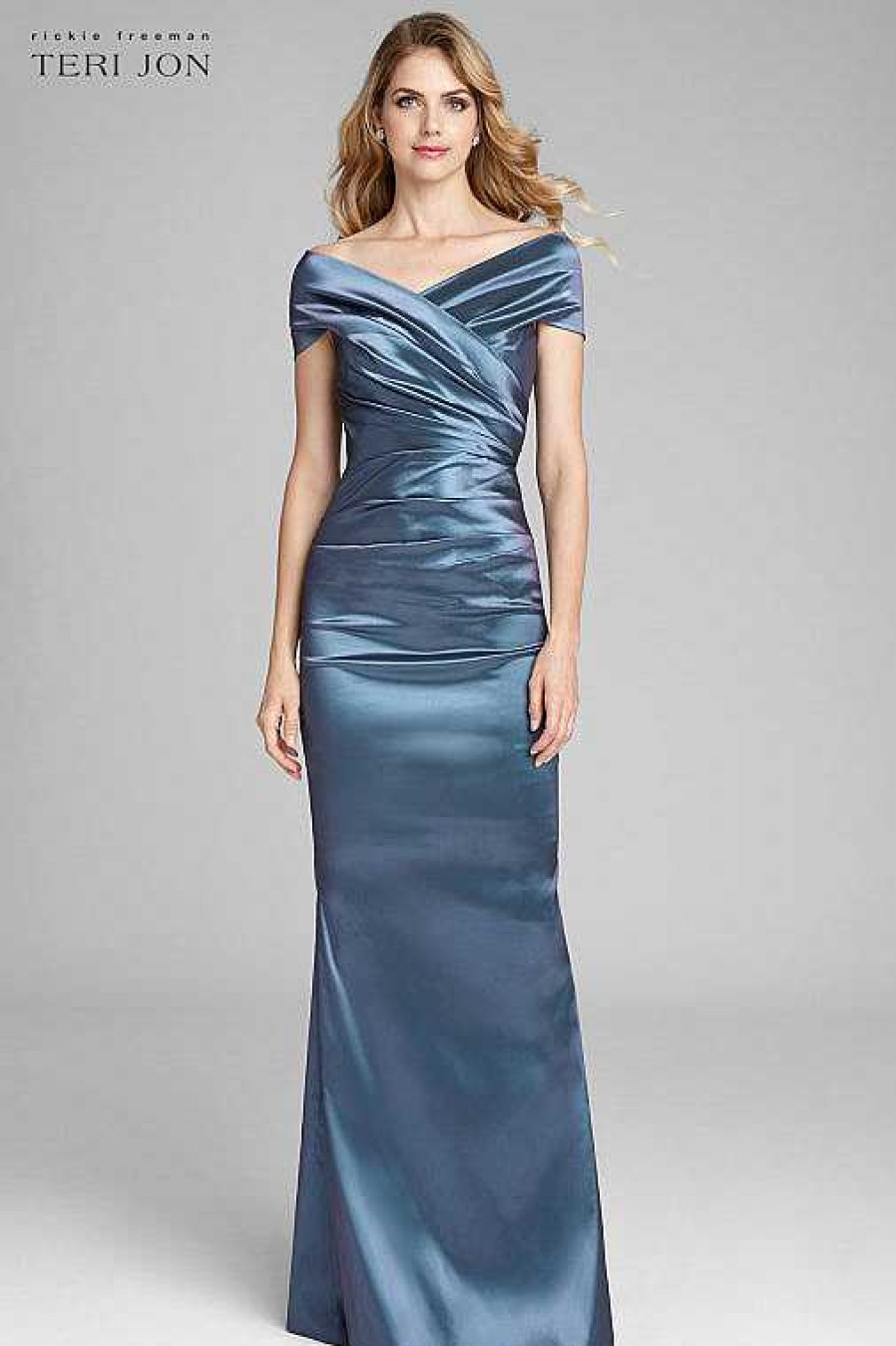 Clothing Teri Jon | Off The Shoulder Portrait Gown Slate