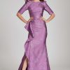 Clothing Teri Jon | Jacquard Gown With Cascade Navy