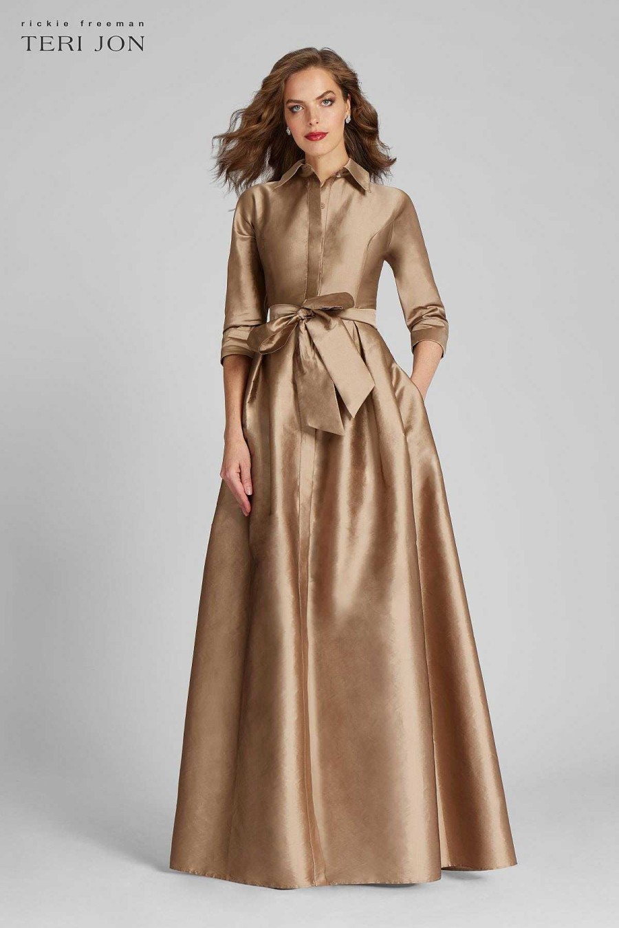 Clothing Teri Jon | Taffeta Shirt Waist Gown