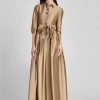 Clothing Teri Jon | Taffeta Shirtdress Gown With Beaded Placket Gold