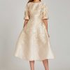 Clothing Teri Jon | Metallic Border Pattern Jacquard Dress Champagne