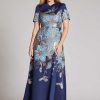 Clothing Teri Jon | Metallic Jacquard Fit N Flare Gown Navy Multi