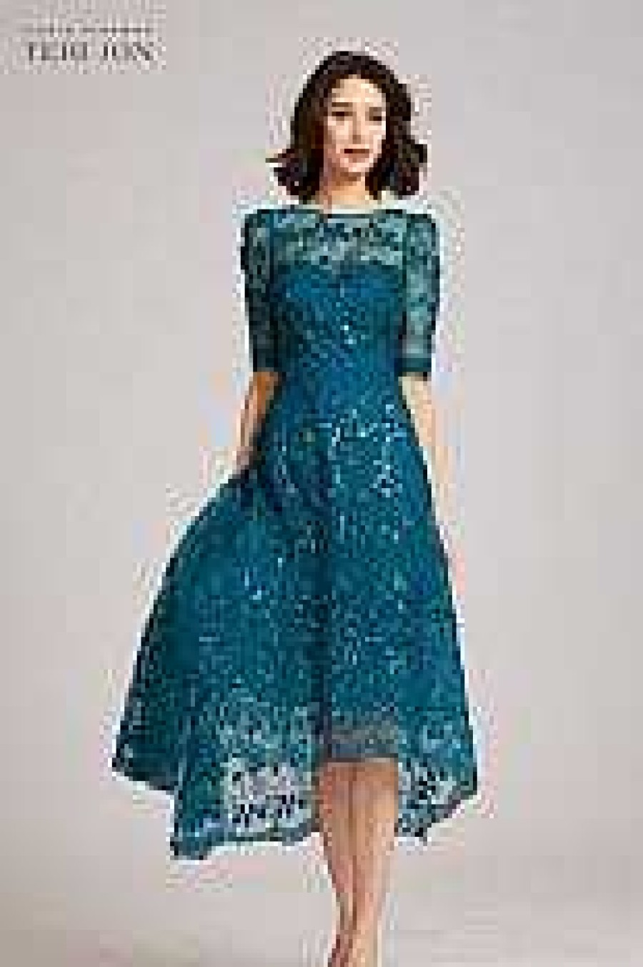 Clothing Teri Jon | Lace Short Sleeve High Low Dress