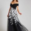 Clothing Teri Jon | Crepe Off The Shoulder Floral Embroidered Gown Black Silver