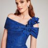 Clothing Teri Jon | One Shoulder Metallic Jacquard Column Gown Cobalt