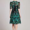 Clothing Teri Jon | Elbow Sleeve 3D Flower Embroidered Tulle Dress