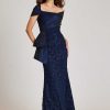 Clothing Teri Jon | Sequin Lace Gown With Taffeta Wrapped Shawl Navy