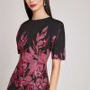 Clothing Teri Jon | Metallic Jacquard Border Pattern Fit N Flare Dress Black Fuchsia