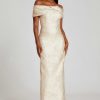 Clothing Teri Jon | Jacquard Off Shoulder Portrait Column Gown