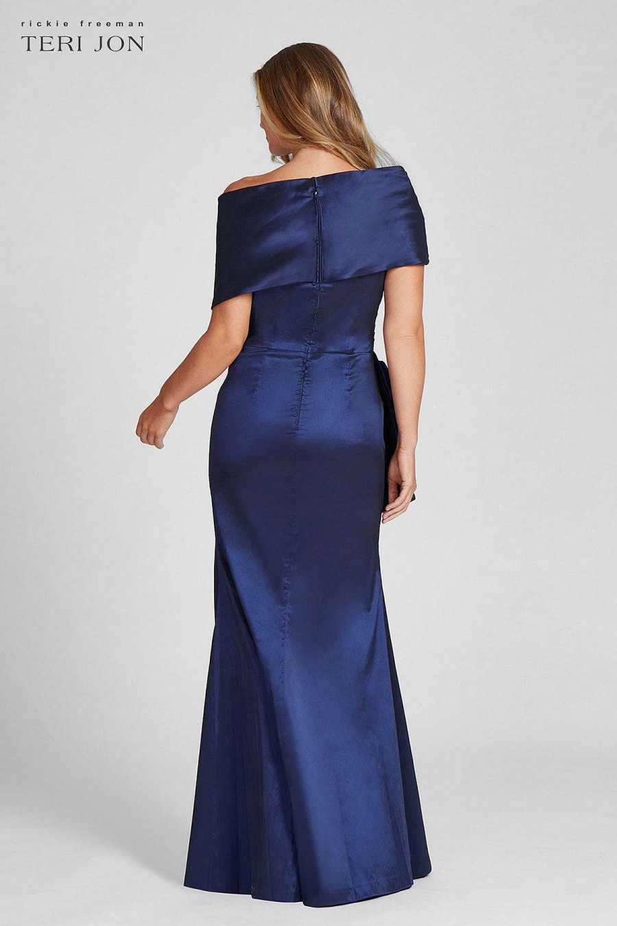 Clothing Teri Jon | Taffeta Asymmetrical Gown Navy