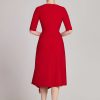 Clothing Teri Jon | Asymmetrical Crepe Dress With Elbow Sleeve Red