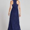 Clothing Teri Jon | Cut Away Halter 3D Flower Trim Fit N Flare Gown Navy