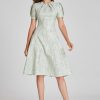 Clothing Teri Jon | Metallic Pattern Jacquard Fit N Flare Pleated Sleeve Dress Seafoam