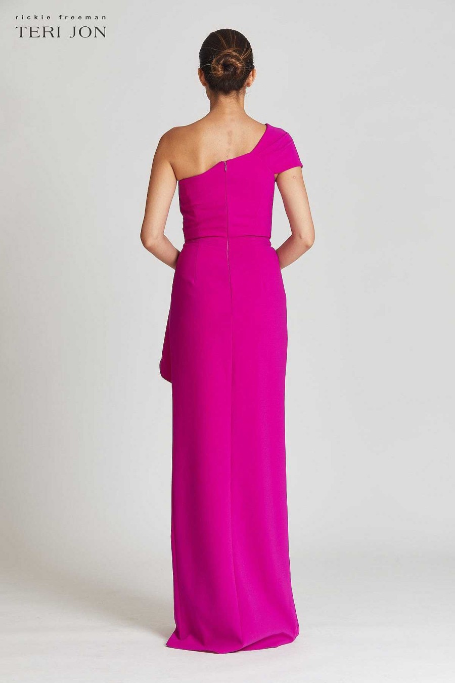 Clothing Teri Jon | Stretch Crepe Side Drape Gown